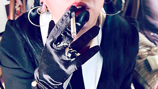 Wednesday Addams, Tina Snua,  Chain Smokes 2 Cigarettes In Satin Gloves - Smoking Smoker Drifts Snap Inhales OMI OME Tip To Tail