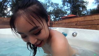 Amateur Asian in some solo double dildo action