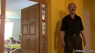 Dude catches teen GF doggystyled by his old dad