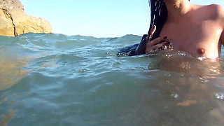 Brunette slut gets fucked doggystyle on the beach