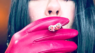Filthy BBW Tina Snua Smokes 2 Cork Cigarettes At Once! Leather Gloves Speed Smoking