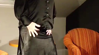 Hot crossdresser in gorgeous black shiny satin