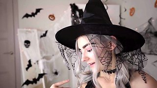 Cute horny witch gets facial and swallows cum - Eva Elfie