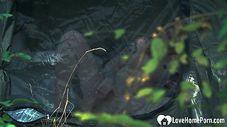 Crazy tent lovemaking with a hottie redhead babe