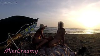French Teacher Gives Public Blowjob on Nude Beach with Voyeurs and Cumshot