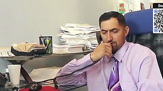 Amateur masculine in office with an eighteen year old girl