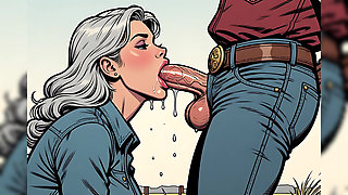 Sexy Retro Art Cowgirls Sucking Cock
