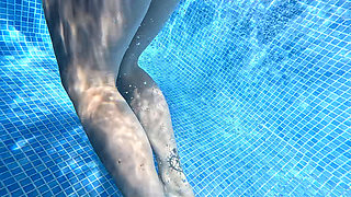 Nude Pool Tease and Masturbation While He Watches