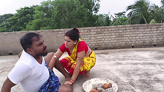 Beautiful Indian Village Aunty Hot Romance Big Boobs Press and Pussy Fucking on the Roof Over