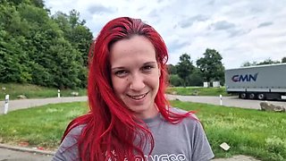 German Redhead Teen Cheats in Public Car Sex - Outdoor Doggystyle Creampie