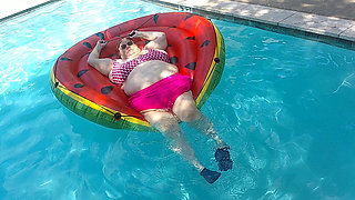 Short Video of BBW Nurse Vicki Floating on Her Huge Watermelon