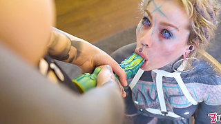 Burlesque Tattooed Minxs Big Tits Strap-on Fuck