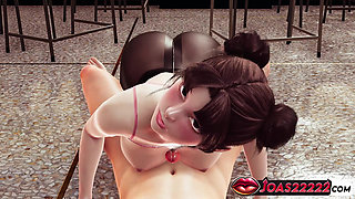 Nonaka in Classroom - No Hands Sloppy Blowjob While Sitting, On Top Titfuck in Pink Bra with Close-Up Shots, and Handjob Cumshot