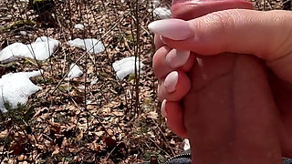 Outdoor Forest Fun - Wet Handjob, Deep Blowjob and Risky Doggy Fuck