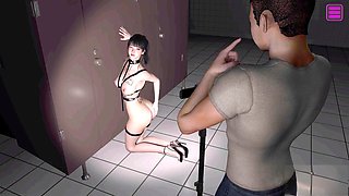 Playful hentai fun in a public toilet with 3D animations