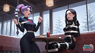 Bound Delight Triple Strap-on Milk Squirting Whore XXX!