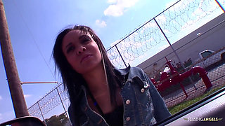 He Picks up Ebony Teen at the Bus Stop and Plows Her Pussy