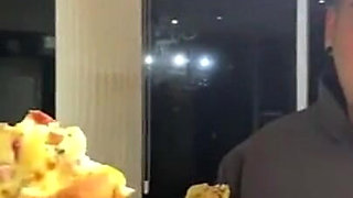 Lucky Motoboy Delivered Pizza to Delicious Young Woman