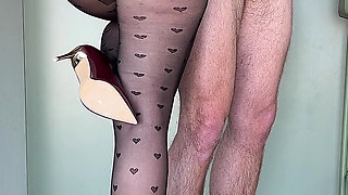 Cock Teasing in Sexy Black Pantyhose & Heels