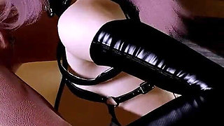 Having Fun Brunette in Long Latex Stockings