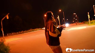 Naughty girlfriend sucking me off in public