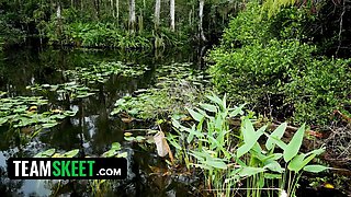 Nature documentary - the full pubic hair usa lady is grabbed in the florida swamps and fucked hard