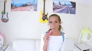 Tiny Coed Lara Lee Teases Huge Cock Before Deep Throat