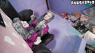 Full Sleeve Alt Girl Goes Anal Crazy on Cam Live Toy Ass Fucking
