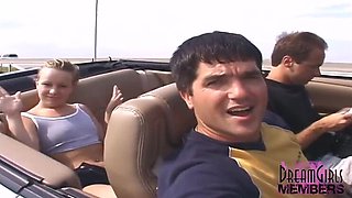 Freaky Blonde Teen Spinner Fingers Her Pussy in the Back Seat
