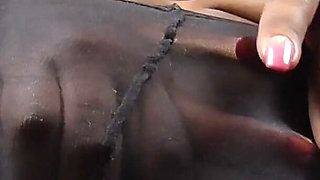 Ebony Barbie pantyhose masturbation POV close-up!