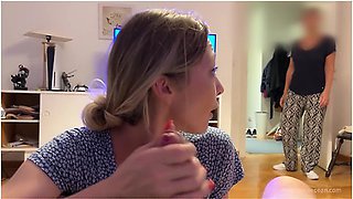 Caught Me Giving A Blowjob To My Boyfriend. We Were Talking And She Watched And He Cum