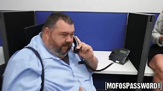 Insatiable MILF Sasha Pearl takes a big load from a collage at work