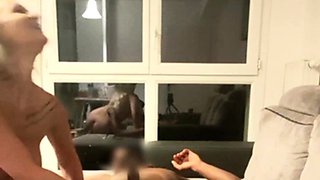 European blonde babe in gold bikini