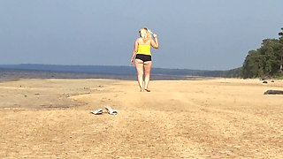 Big Ass in Mini Shorts - Walk on Beach.