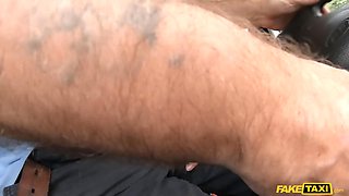 Adorable little blondie with natural beauty getting fisted by the driver - faux cab