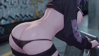 Cute anime girl masturbates and gets fucked in the subway station