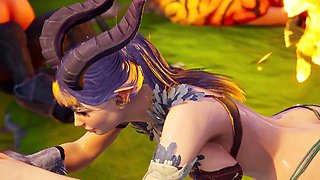 Wild Sin's werewolf knotted and double penetrating elf nymph with lizardman, ending in monster cock anal creampie