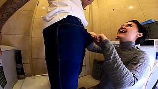 Big Cock Blowjob in the Guest Toilet by Amateur Teen Babe