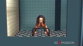 Hardcore machine. hot ebony in restraints and thick horny chef
