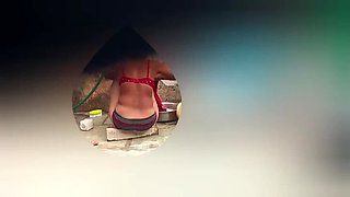 Step Sister Caught Cleaning Pussy Hair and Bathing in Open Outdoor Bathroom