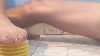 She Practices Female Domination, Using a Foot Pump and Duct Tape.