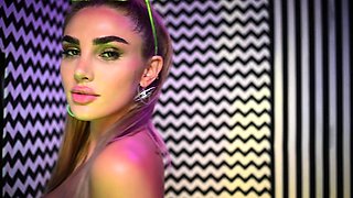 Slutty blondie takes off her stockings