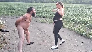 Amateur Femdom Ballbusting Outdoor - Miss JJ Chose Slave CBT & Cumshot