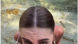 Best Blowjob With Cum On Face And Tits From A Stranger On The Beach