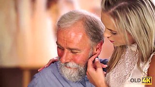 Petite blonde teen satisfies old man with her perfect body in stunning 4K video