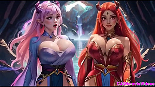 Lesbians kiss together, Ai animation