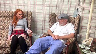 Elderly senior rimmed by ginger college