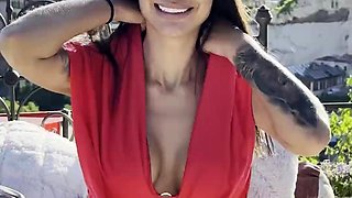 Gorgeous Monika Fox In Red Suit In Mountains