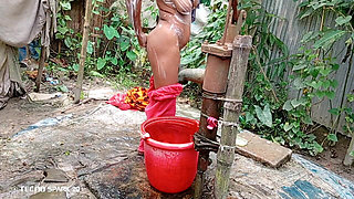 Refreshing Outdoor Bath in an Open Field