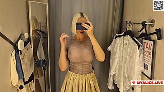 Sexy Try On Haul Transparent Clothes, Completely See-Through. At The Mall. Public fetish